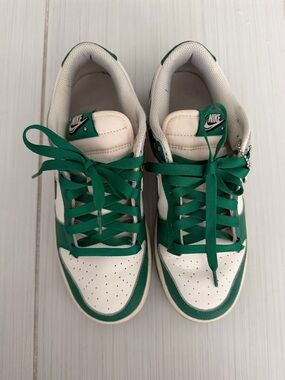 Nike White and Green Low Top Sneakers with Green Laces